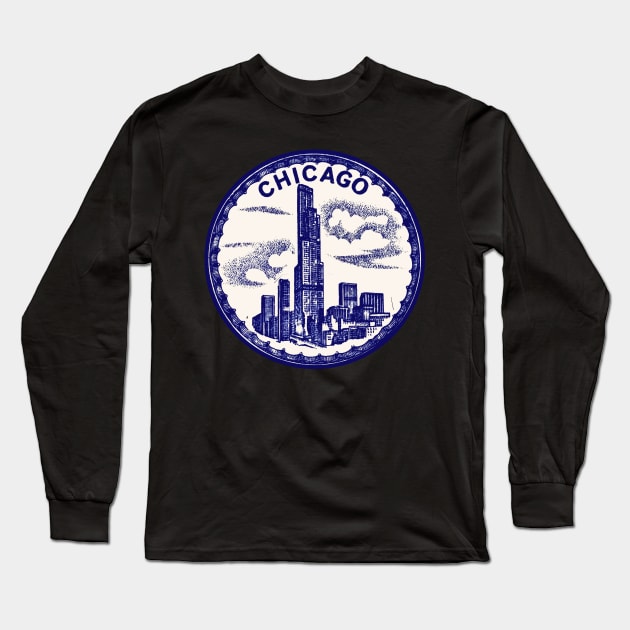 Vintage Style Chicago Decal Long Sleeve T-Shirt by zsonn